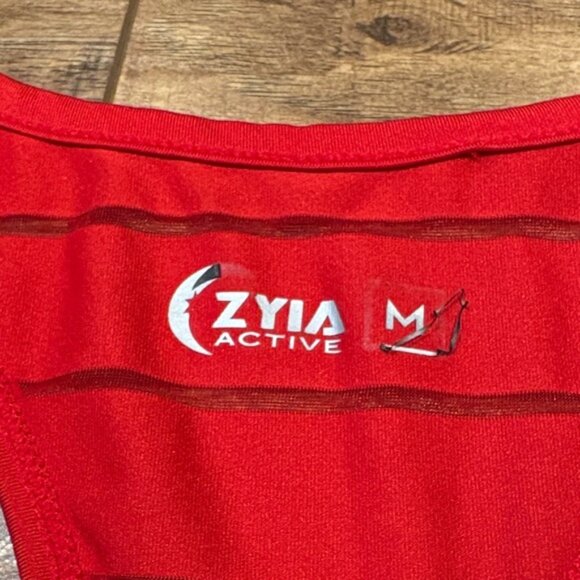 ZYIA Vibrant Red and mesh Havana Striped Tank Top - Picture 2 of 7